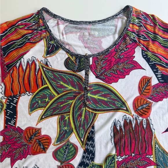 Soft Surroundings Womens Tigerwood Placed Print l Tunic Top 2X Tropical Summer - Picture 6 of 9